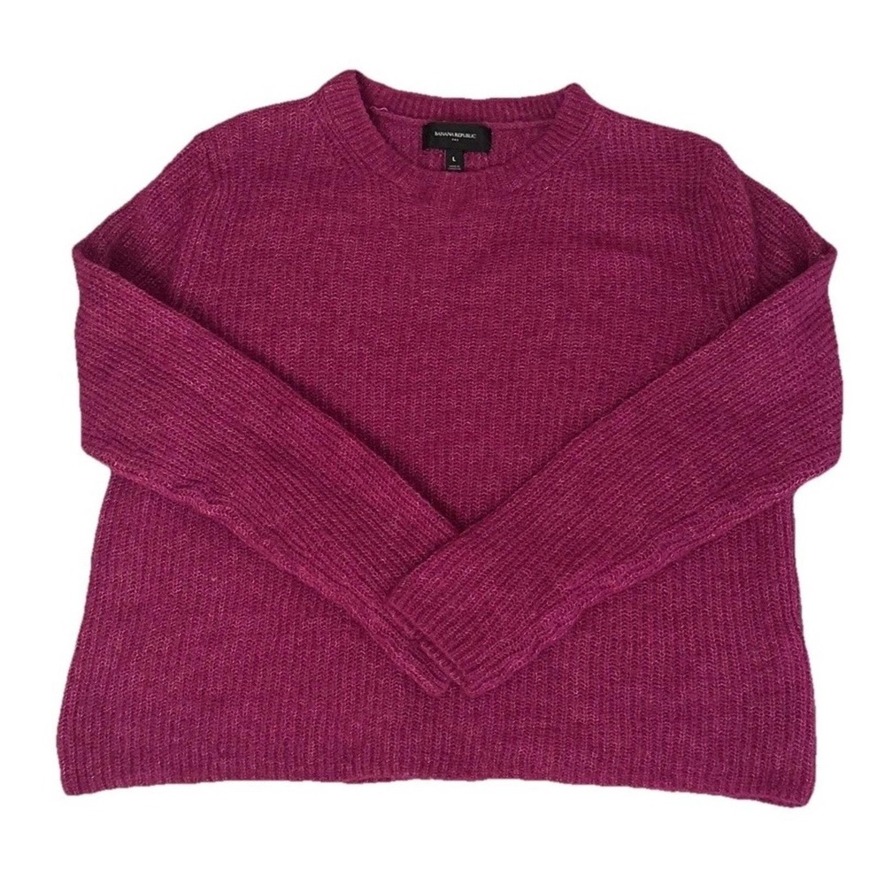Banana Republic Wool Alpaca Blend Cable Knit Fuschia Crew Neck Women's L Sweater